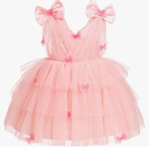 Pink Tulle Dress with Butterfly Accents